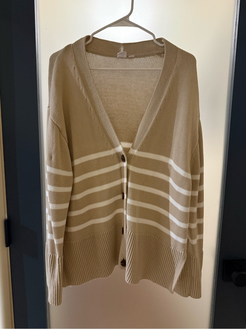 GAP Beige and White Striped Button-Front Cardigan